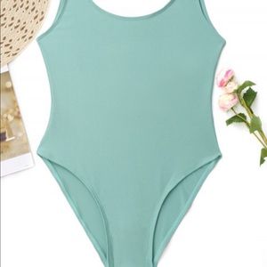Mint green, low back shiny one-piece